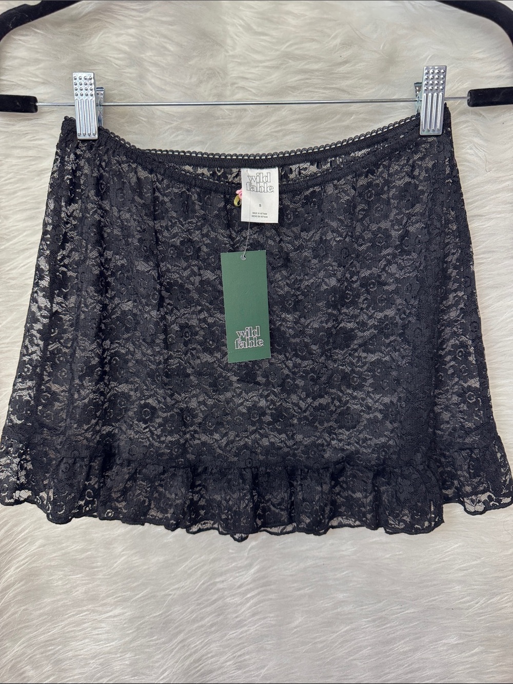 wild fable Black Floral Lace Ruffle Slip Mini Skirt